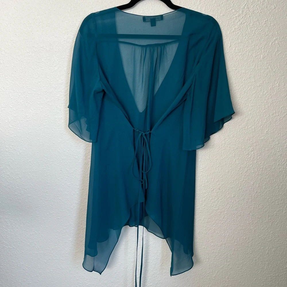 Elizabeth & James Teal Sheer V-Neck Blouse - Picture 5 of 5